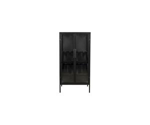 Armoire en bois noir, vitrée, 10 bouteilles, rangement verres, fermeture magnétique - White Label, Rob - 52x35x103 cm