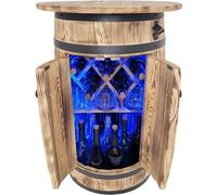 Armoire en bois pour alcools, de forme de fût, avec éclairage LED RGB coloré, grande surface de rangement et support mobile escamotable pour bouteilles de vin, dimensions : 80 x 55 x 44 cm
