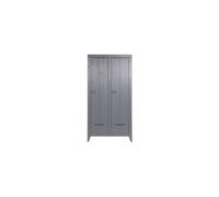 Armoire en pin brossé gris, 2 portes, 6 étagères, poignées métal, style vintage - Woood, Kluis - 95x44x190 cm