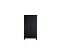 Armoire en pin noir, 2 portes, 5 étagères, avec penderie, poignées cuir marron - Woood, Ties - 111x55x202 cm