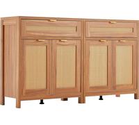 Armoire en rotin avec 4 portes, 2 tiroirs et étagères réglables, lot de 2, couleur naturelle