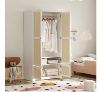 Armoire en rotin MDF blanche,penderie 2 portes pour chambre enfant adulte,étagères et vêtements,façades laquées,meuble de rangement