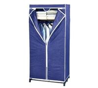 WENKO Armoire en Tissu Air | Penderie Stable en Tissu| avec étagère et Tringle | Fermeture éclair sur Toute la Hauteur |Structure métallique Robuste | Charge 10 kg | Polyester | 75x160x50 cm | Bleu