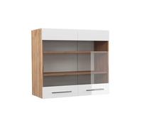 Vicco Armoire en Verre Fame-Line, Blanc Haute Brillance, 80cm | Façade en MDF · Fermeture douce · Profondeur - 34,1 cm · Poignées en métal · ✓ Tout en vue