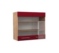 Armoire en verre Fame-Line, 80cm, Rouge bordeaux Haute brillance/Chêne de force doré, Vicco 38396