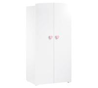 Armoire Enfant | Meuble Rangement Enfant 2 Portes | Boutons Coeur Rose Basic | 85 x 175 x 56 cm | Fabriqué en France | Babyprice par Sauthon