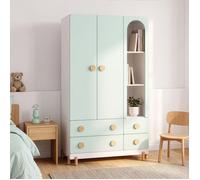 Armoire pour enfants "Vaarentaa" avec 2 portes, 4 tiroirs, dimensions 156 x 90 x 41 cm, couleur blanc/vert menthe