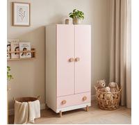 Armoire pour enfants "Vaarentaa" avec tiroir, dimensions : 126 x 60 x 41 cm, couleur : blanc / rose bonbon