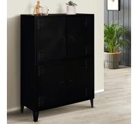 IDMarket Armoire basse ESTER 4 portes métal noir design industriel