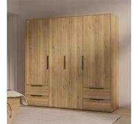 Armoire de chambre – aspect chêne – 4 portes battantes + 4 tiroirs – L 205,9 x P 59 x H 200,1 cm – ORKNEY