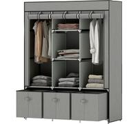 Armoire Fortuna Lai Armoire en tissu avec tringle à vêtements, tiroirs, fermeture à glissière Armoire pliante pour chambre à coucher, dressing, 125 x 43 x 162,5 cm, gris clair