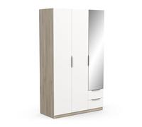 Armoire GHOST - Décor chene kronberg et blanc mat - 3 Portes + 2 Tiroirs + 1 miroir - L.119,4 x P.51,1 x H.203 cm - DEMEYERE