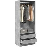 Armoire gris béton, 80x50x200 cm, en panneaux de particules, avec portes coulissantes, 1 compartiment, 2 tiroirs, gain de place, polyvalente, idéale pour les chambres, les couloirs, les chambres d'enf