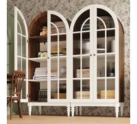Armoire Haute 165cm Lot de 2, Rangement Portes Voûtées en Verre Blanche | Lot économique de 2 armoires, MDF robuste, portes vitrées, capacité 60 kg, anti-bascule, montage facile en 30 min.
