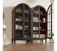 Armoire Haute 165cm Lot de 2, Rangement Portes Voûtées en Verre Noire | Lot économique de 2 armoires, MDF robuste, portes vitrées, capacité 60 kg, anti-bascule, montage facile en 30 min.