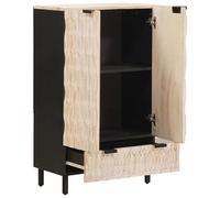 Armoire haute avec finition de cire blanche tiroir en bois de manguier | Bois de manguier massif, finition cire blanche, pieds en fer, tiroirs et portes, salle à manger ou salon