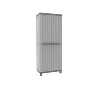 Armoire haute de jardin en résine gris meuble avec tablettes pour terrasse 2680