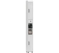 Armoire haute de salle de bain - 2 portes - Compartiment ouvert - Étagères réglables - Porte-rouleau de papier toilette - Dimensions : 20 x 20 x 185 cm - Blanc