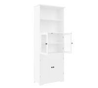 Armoire haute de salle de bain avec espace de rangement, porte vitrée, étagères réglables, 57,4x28,4x162,5 cm, Blanc