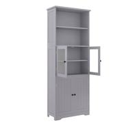 Armoire haute de salle de bain avec espace de rangement, porte vitrée, étagères réglables, 57,4x28,4x162,5 cm, Gris