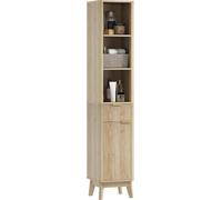 Armoire haute de salle de bain - Rangement - 33x30x170 cm - Autoportant - Etagères et tiroir - Style moderne - Panneau de particules - Aspect bois