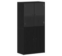 Armoire Haute en chêne Noir 68 x 37 x 142 cm avec 4 Portes, Meuble de Rangement Moderne pour Salon Cuisine Salle à Manger Couloir, Buffet bahut Console vaisselier élégant et Fonctionnel