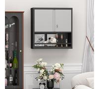 Armoire haute en métal noir/gris avec 2 portes et étagères réglables, armoire de rangement en acier pour la cuisine, le salon, la salle à manger et le bureau