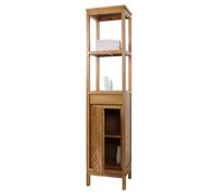 Armoire Haute En Teck Hwc-M74, Armoire De Salle De Bain, 1 Porte 4 Compartiments, Teck De Qualité B-Grade (Bois De CUr, 20-30 Ans) 181x40x35cm Multicolore