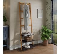 Armoire haute étroite en bambou 132 x 72 x 465 cm, meuble de rangement indépendant avec 2 étagères ouvertes et une porte, pour la salle de bains, la chambre et la cuisine, montage facile