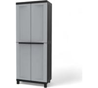 Armoire haute grise avec étagères réglables en thermoplastique, ouverture des portes à 180°, dimensions : 690 x 390 x 1700 mm