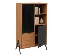 Armoire haute HWC-O40, armoire haute avec portes, compartiments de rangement, tiroirs, MDF, métal, mélamine, 138 x 79 x 40 cm naturel