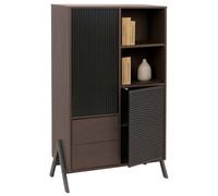 Armoire haute HWC-O40, armoire haute avec portes, compartiments de rangement, tiroirs, MDF, métal, mélamine, 138 x 79 x 40 cm aspect noyer Marron