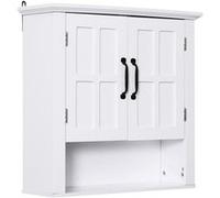 HOMCOM Armoire Haute Murale de Salle de Bain ou WC Placard 2 Portes 2 étagères Niche dim. 60L x 20l x 58H cm MDF Panneaux Particules Blanc