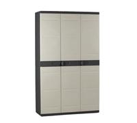 Plastiken Titanium Armoire Haute 3 Portes avec étagères et penderie - L105 xp44 x H176 cm - Beige et Noir - intérieur et extérieur
