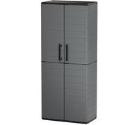 TOOD - Armoire haute de rangement avec 2 portes et 3 étagères - 68 x 37 x 163 cm - Polypropylène robuste - Design gris moderne - Pour garage, cellier ou atelier