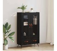 Armoire haute VIDAXL chêne noir 69,5 x 31 x 115 cm - 1 tiroir, portes vitrées, poignées cuir