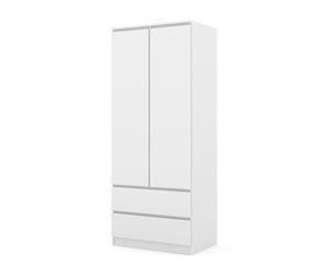 Armoire - HOMLANDO - MAJA 80 2D2S - 2 portes 2 tiroirs - Penderie et étagères - Blanc mat 80×52×195 cm