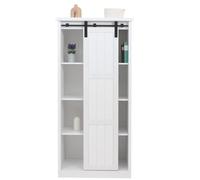 Armoire HWC-K75, commode haute, portes coulissantes, 8 compartiments de rangement, aspect bois industriel métal 163x76x38cm blanc