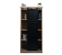 Armoire HWC-K75, commode Highboard, porte coulissante 8 compartiments de rangement, aspect bois métal industriel 163x76x38cm naturel