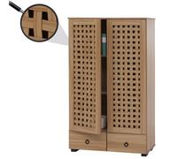 Armoire HWC-N87, armoire de salon, design 3D tressé 2 portes 3 compartiments de rangement 2 tiroirs Soft-Close, 138x80x36cm brun
