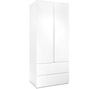 CALICOSY - Armoire 2 portes 2 tiroirs blanc- L80 x H191 x P55 cm