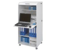 Armoire informatique - Fabriqué en France - Blanc - 2 tiroirs - Multiples rangements