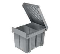 Armoire intégrée pour poubelle de cuisine, poubelle, bac à déchets pour cuisine, meuble bas, système de collecte des déchets coulissant, système de tri des déchets avec rails télescopiques, gris (2 x