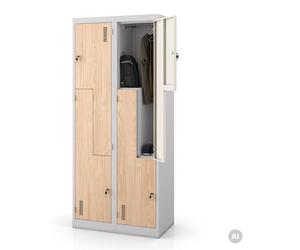 Armoire Jan Nowak Z02, casier avec 4 compartiments, armoire métallique pour vêtements, porte battante, fentes de ventilation, revêtement par poudre, dimensions : 185 cm x 80 cm x 45 cm, couleur : gris