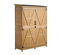 VEVOR Armoire Jardin Bois 125,5x162,5 cm Meuble Rangement Extérieur Marron, pour Terrasse, Balcon, Porche, Étanche, Spacieux, avec Toit Incliné, Étagère Amovible, Base Surélevée, Portes Verrouillables
