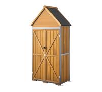 VEVOR Armoire Jardin en Bois et Métal 112x170 cm Meuble Rangement Extérieur, pour Terrasse, Balcon, Porche, Étanche, avec Toit en Pente, Étagère Amovible, Base Surélevée, Porte Verrouillable, Marron