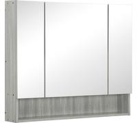 Armoire Kleankin avec miroir, 4 compartiments, étagères réglables, en bois et verre, 90 x 15 x 75 cm, gris