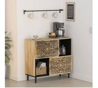 Armoire latérale en bois de manguier - vidaXL - 80x33x75 cm - Bois massif de manguier - Motif sculpté à la main