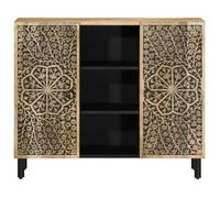 Armoire latérale en bois de manguier - vidaXL - 90x33x75 cm - Bois massif - Motif sculpté à la main - Pieds en fer