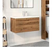 Armoire lavabo avec vasque intégrée - vidaXL - Chêne artisanal - Bois d'ingénierie - 90x38,5x45 cm - Vasque céramique